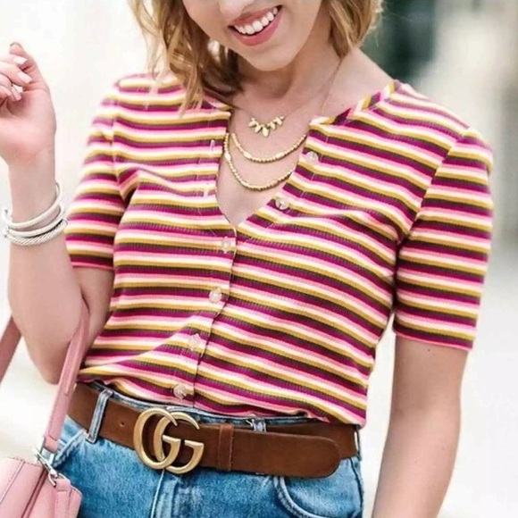 Maeve Tops - Maeve by Anthropologie Ribbed Striped Button Up Blouse Top Women’s size Medium